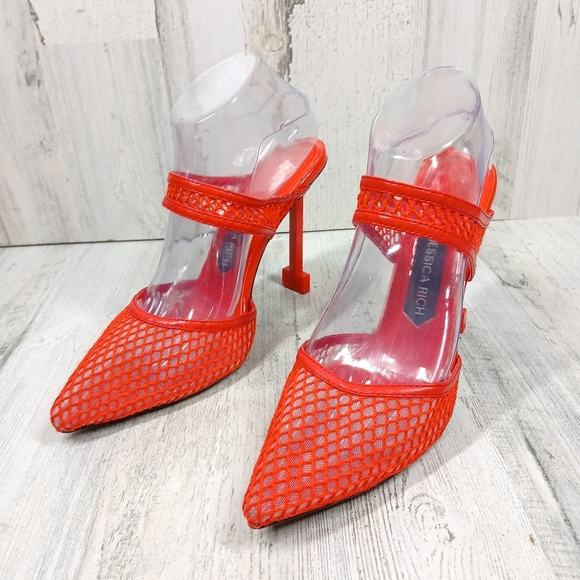 Jessica Rich Ysabelle Red Fishnet Stiletto Evening Party Heels #1355 - Picture 2 of 11
